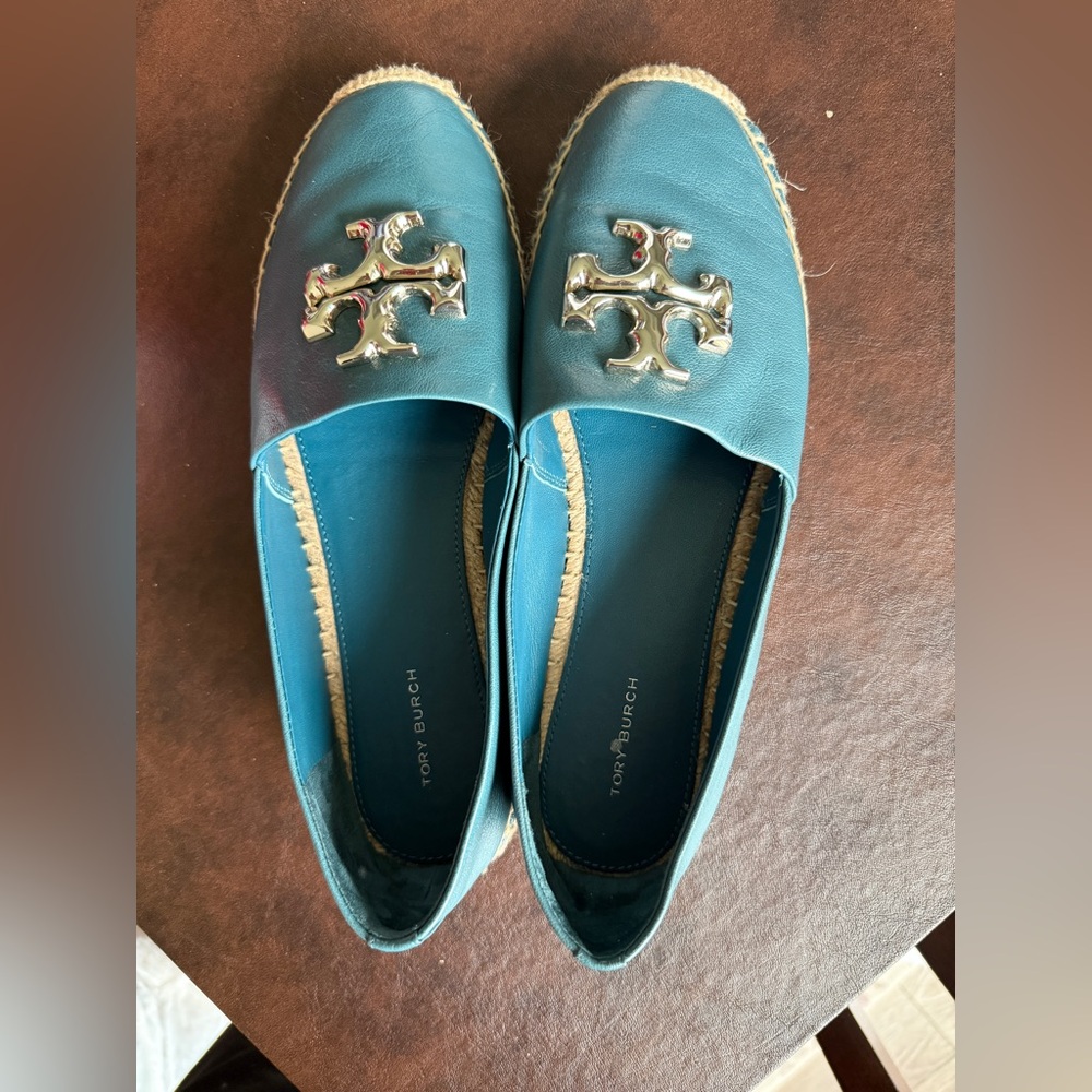 Tory Burch size 10 Brisk Blue and Silver Espadrille - worn once - like new